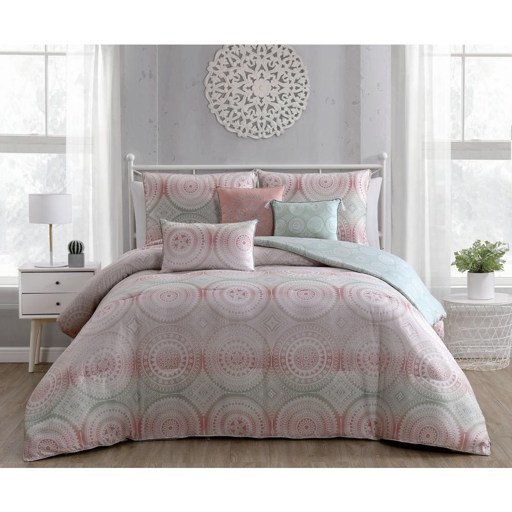 Zuma 6 Piece Pink Mint Queen Comforter Set Zum6csquenghdp The