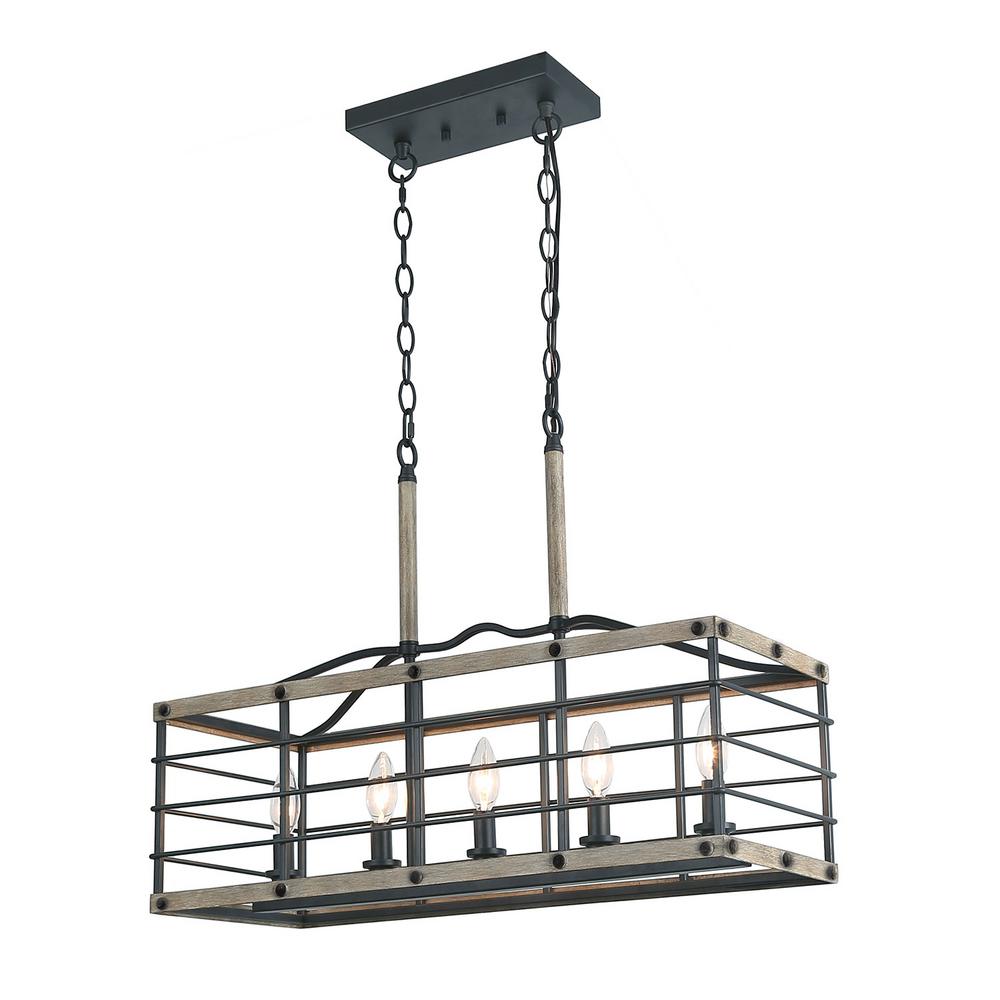 LNC Arkari 26 in. 5-Light Black Cage Kitchen Island ...