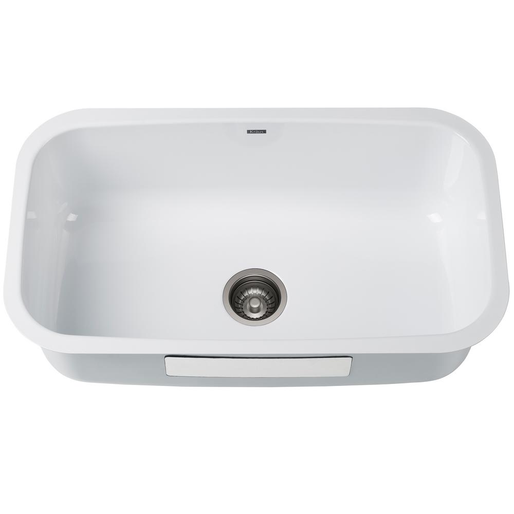 Pintura Undermount Enamel Steel 31 In Single Bowl Kitchen Sink In White