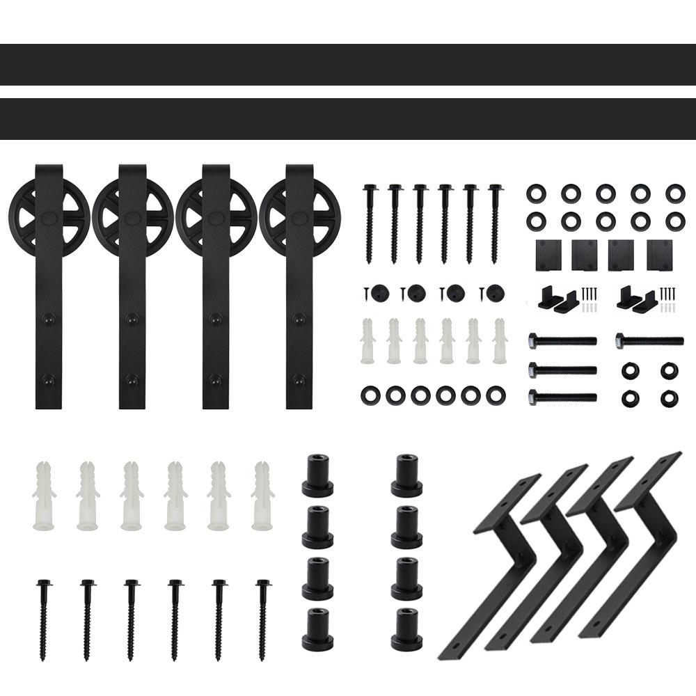 Winsoon 5 Ft 60 In Black Sliding Bypass Barn Door Hardware Track Kit For Double Doors With Non Routed Floor Guide