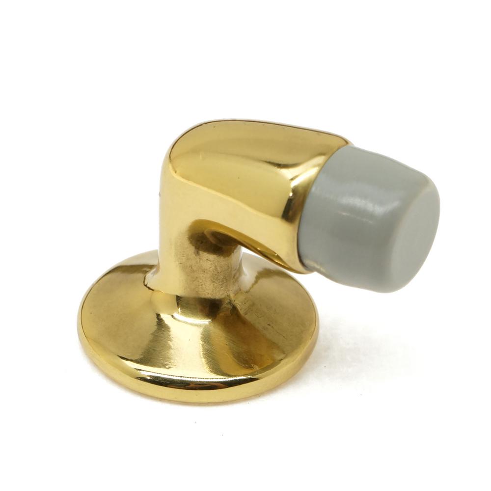 Mini Solid Brass Floor Mounted Gooseneck Door Stop in Polished Brass