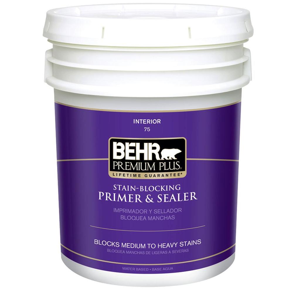 BEHR Premium Plus 5 Gal Interior All In One Primer And Sealer 07505   White Flat Behr Premium Plus Primers 07505 64 145 