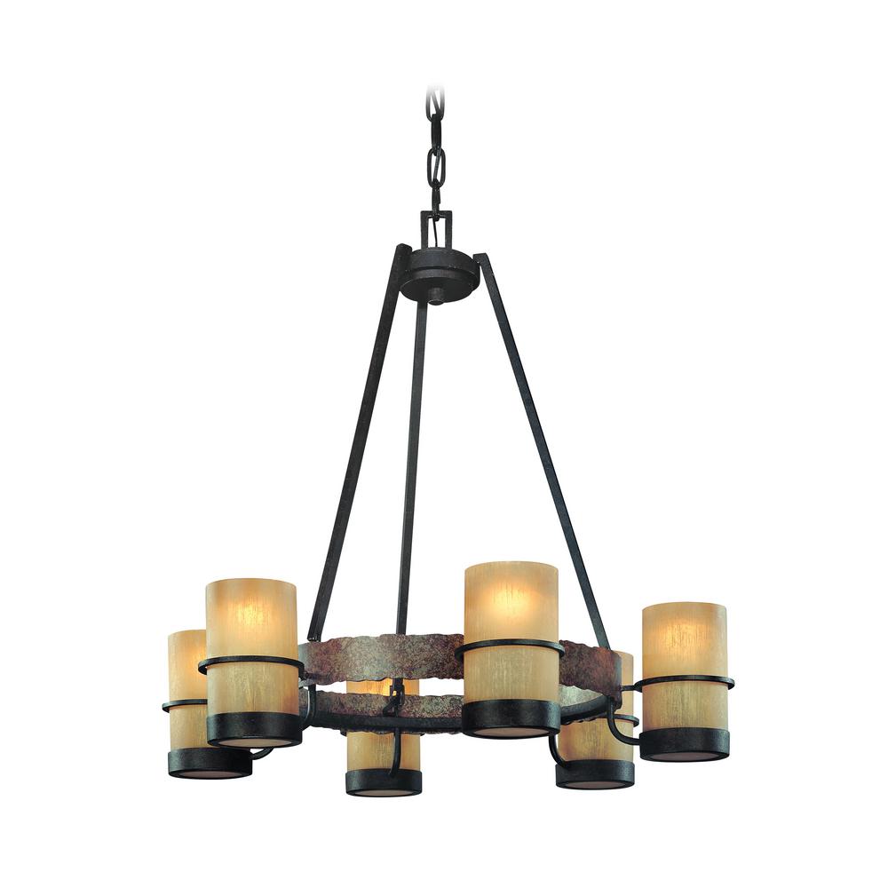 Troy Lighting Bamboo 6 Light Bronze Chandelier With Troy Lighting Bamboo 6 Light Bronze Chandelier With Gl Shade