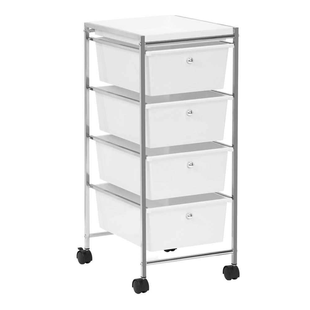 White Utility Carts Garage Storage The Home Depot Wayar 4 Shelf Chrome Wheeled Drawer Storage Cart In White