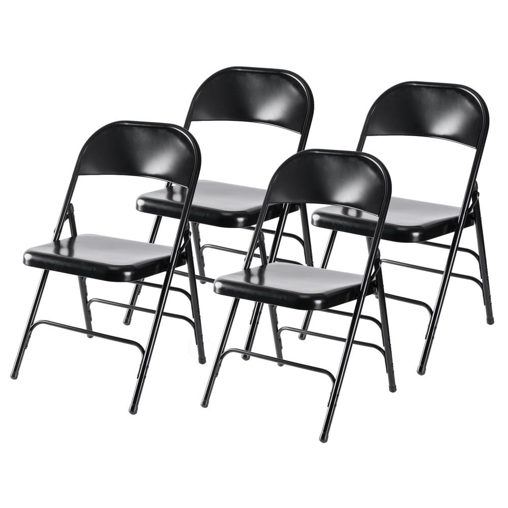Bold Tones Black Full Metal Curved Triple Braced Folding Chair (Set of