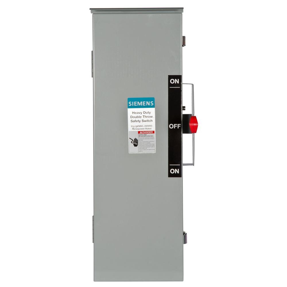 Siemens Double Throw 30 Amp 240Volt 3Pole Outdoor Fusible Safety