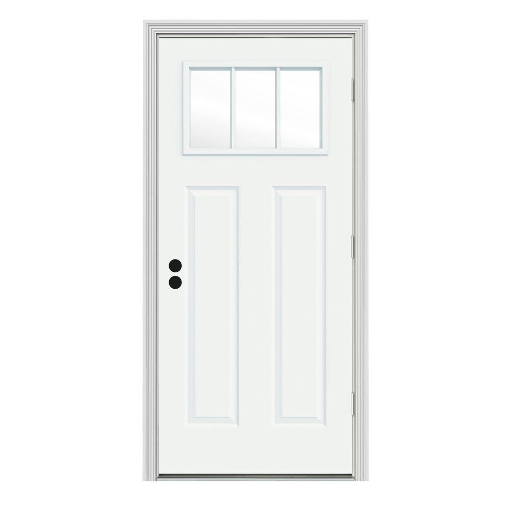 JELDWEN 30 in. x 80 in. 3 Lite Craftsman White Painted Steel Prehung