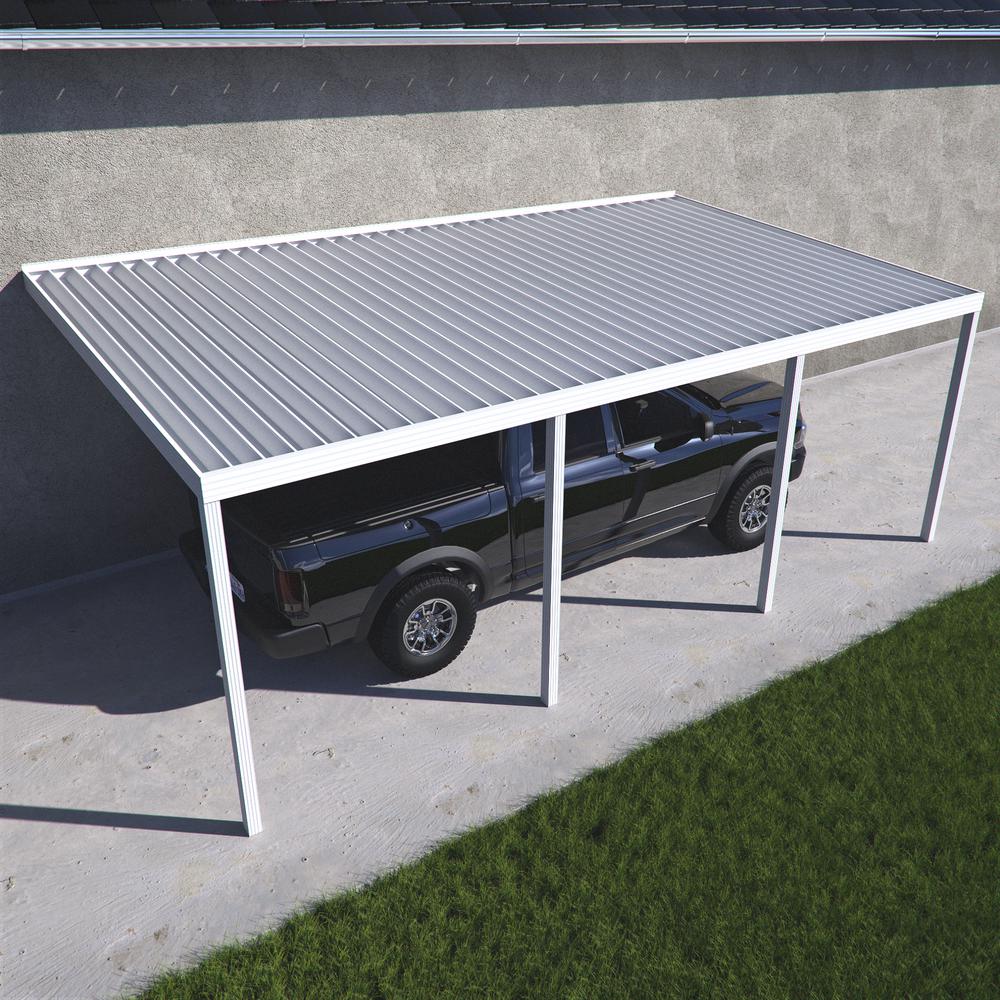 Integra 14 Ft W X 10 Ft D White Aluminum Attached Carport With 4 Posts 10 Lbs Roof Load 1281006701014 The Home Depot