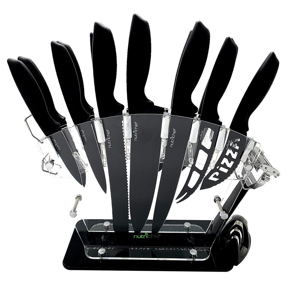 NutriChef 17 Piece Stainless Steel Precision Kitchen Knife Set With Block Stand NCKNS17 The Home Depot