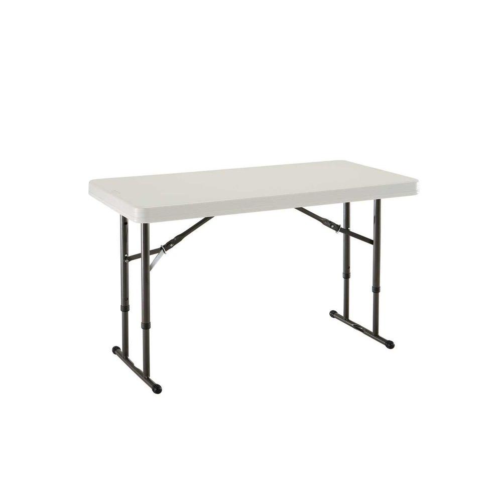 Lifetime 48 In Almond Plastic Adjustable Height Folding High Top Table