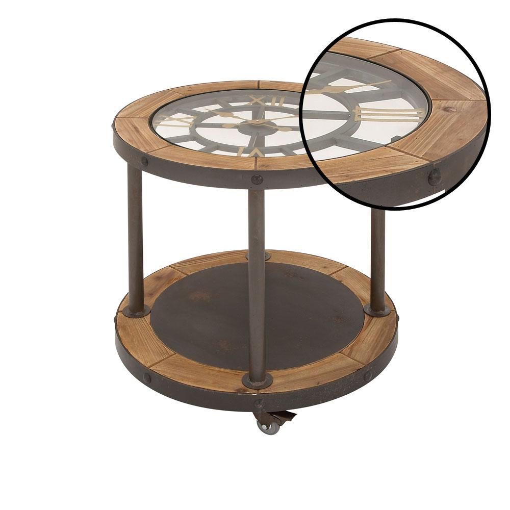 Litton Lane Black Iron Clock Face Side Table With A Stained Brown Black Iron Clock Face Side Table
