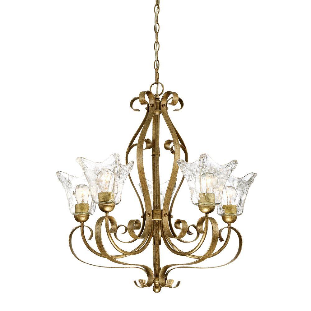 Sworth Collection 5 Light Vintage Gold Chandelier With Clear Sworth Collection 5 Light Vintage Gold Chandelier With Clear Glass