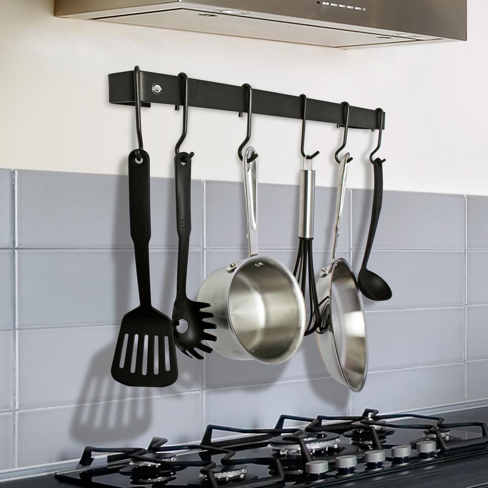 Enclume Handcrafted 36 In Wall Rack Utensil Bar With 6 Hooks - Wall Pot Rack Black Enclume Handcrafted 36 In Wall Rack Utensil Bar With 6 Hooks - Wall Pot Rack Black