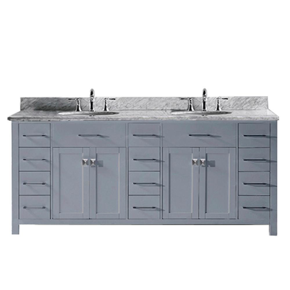 Virtu USA Caroline Parkway 79 in. W Bath Vanity in Gray with Marble ...