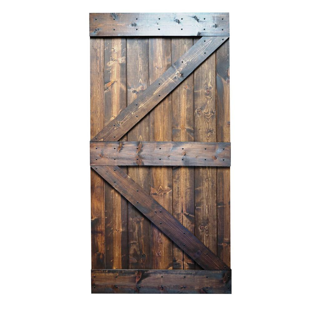 Wellhome 42 In X 84 In K Series Diy Dark Walnut Finished Knotty Pine Wood Interior Barn Door Slab