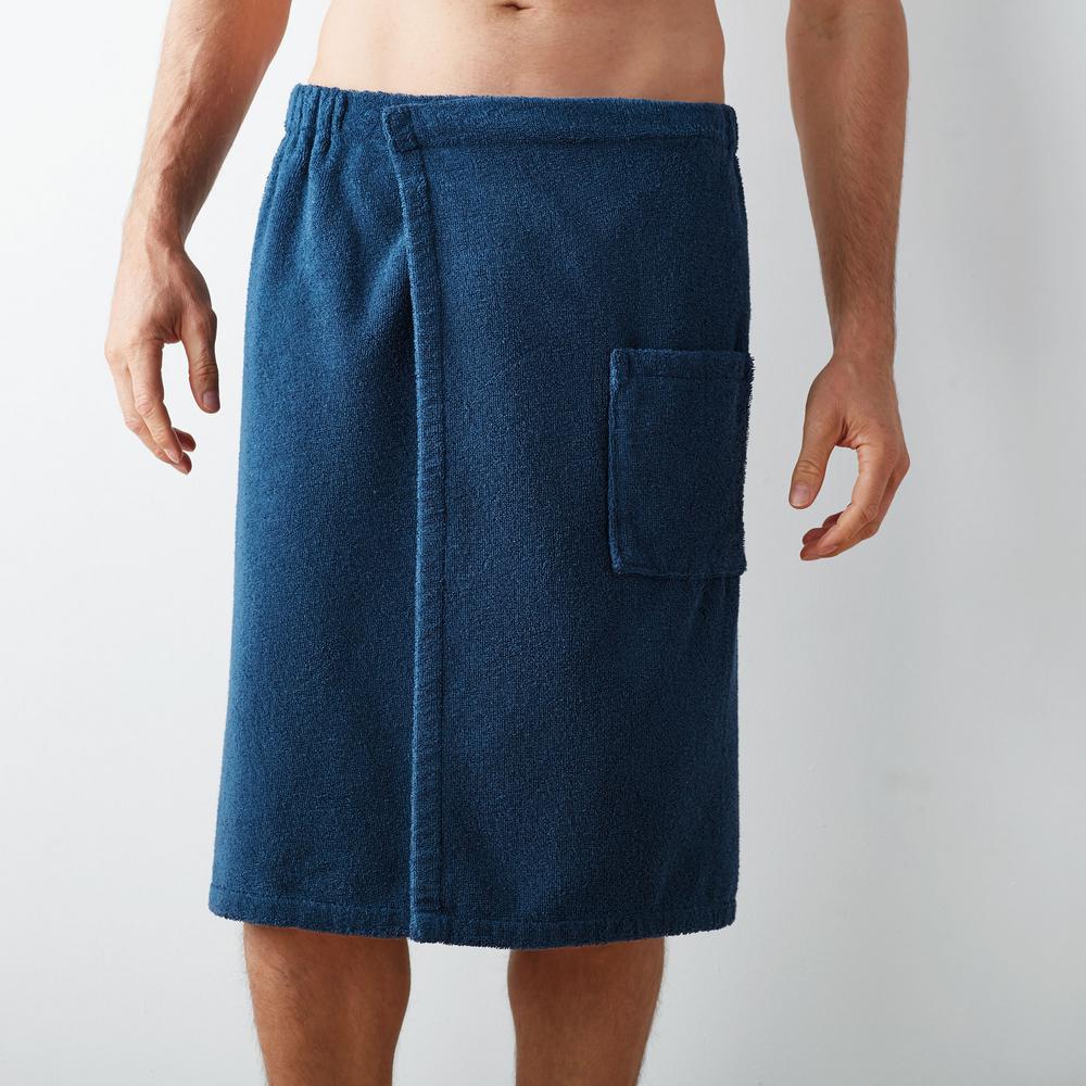 The Company Store Legends Regal Egyptian Cotton Men's Small/Medium Midnight Blue Bath Wrap67003