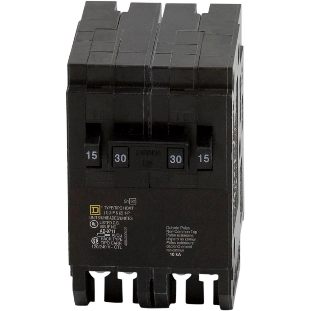 Square D Homeline 2-15 Amp Single-Pole 1-30 Amp 2-Pole Quad Tandem