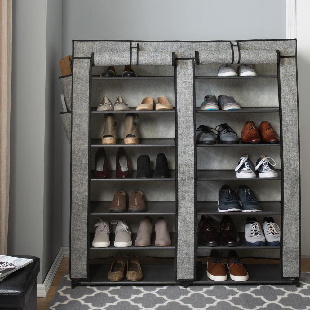 Simplify 45 6 In X 11 8 In X 48 4 In 42 Pairs 14 Shelf 7 Tier Double Wide Shoe Closet 4125 Blackfej The Home Depot