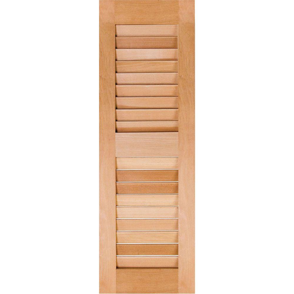 18 in. x 60 in. Exterior Real Wood Pine Louvered Shutters Pair Unfinished