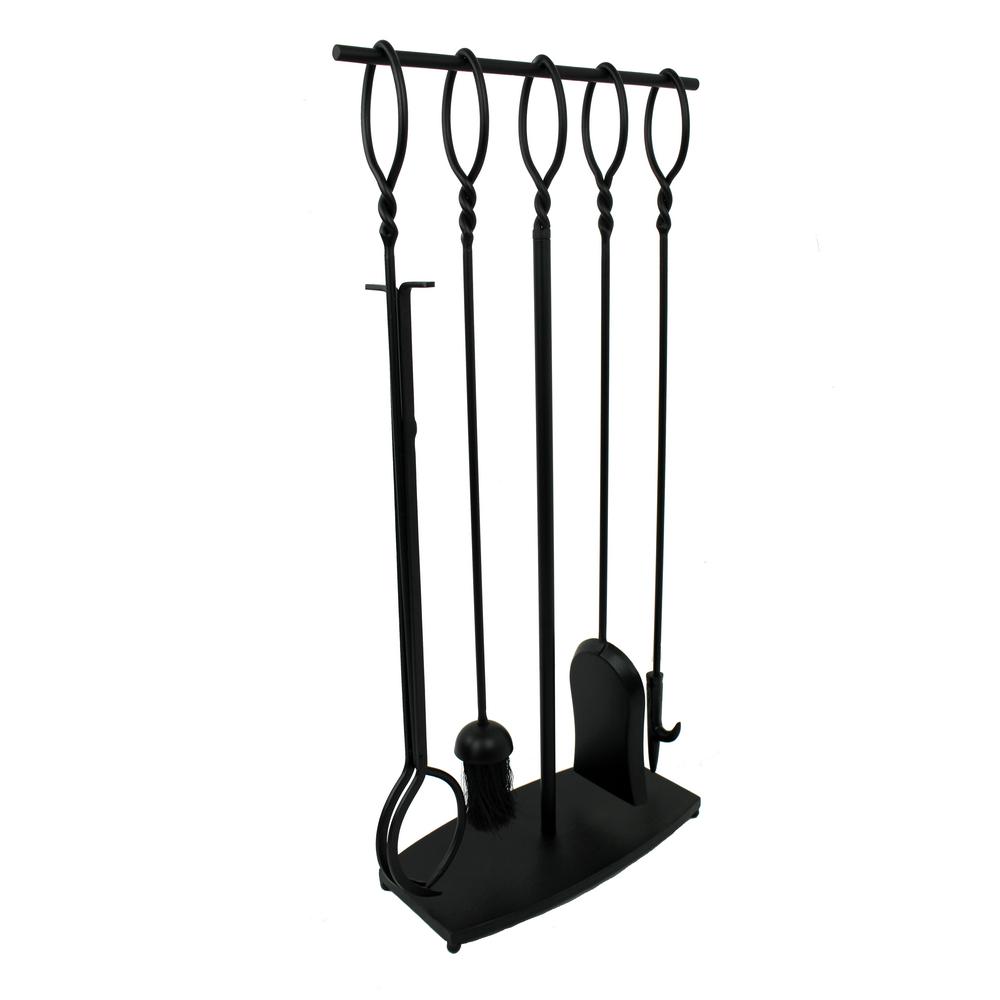 4 Piece Twist Top Fireplace Tool Set Black Hfpts2 Bk The Home Depot