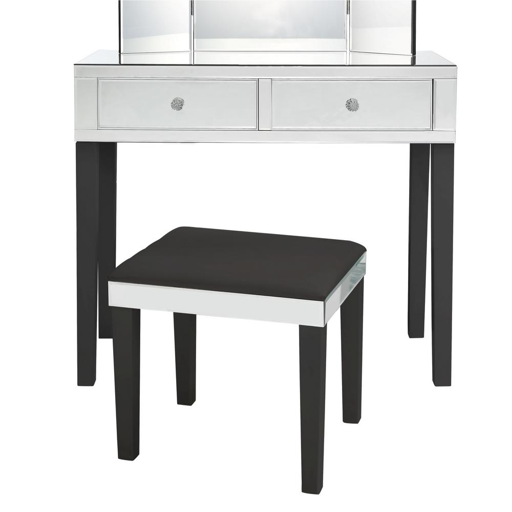 Inspired Home Primrose Black Vanity Tables With Mirrored 2 Drawer