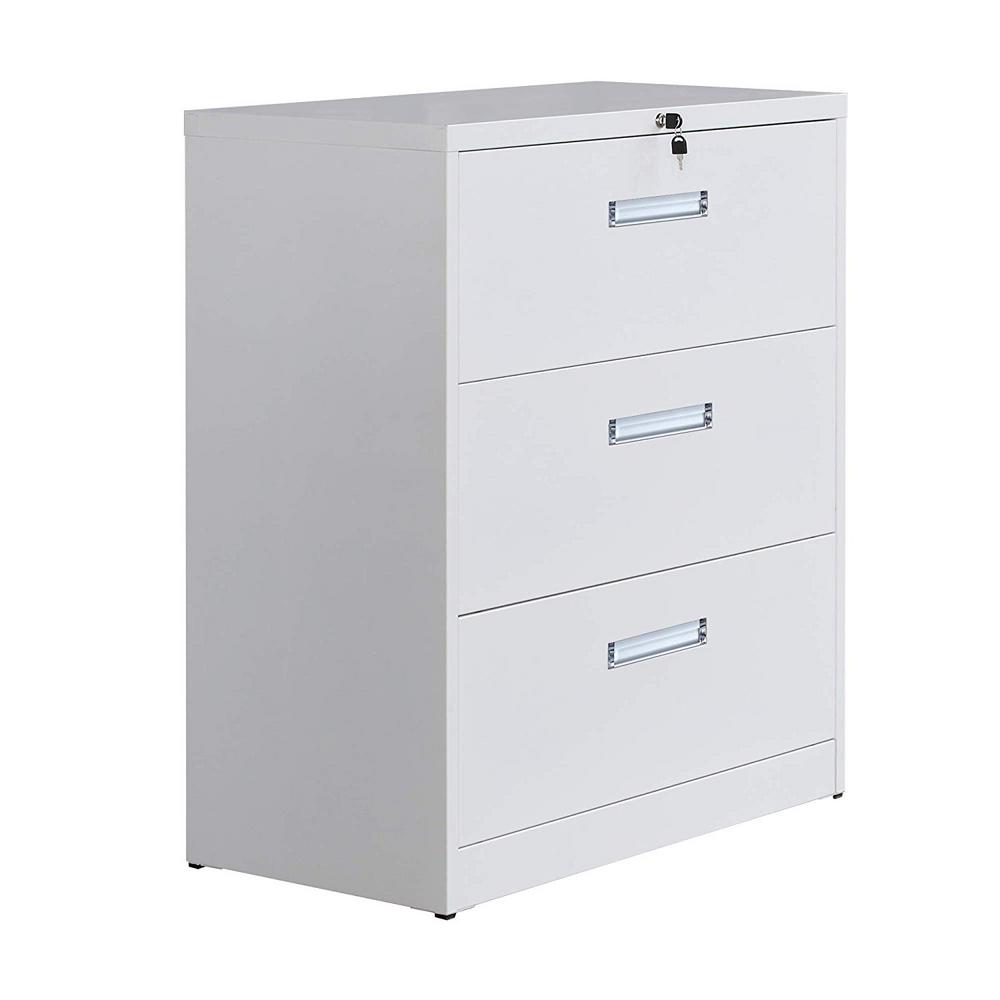 Merax White Metal Vertical Lockable File Cabinet With 3 Drawer