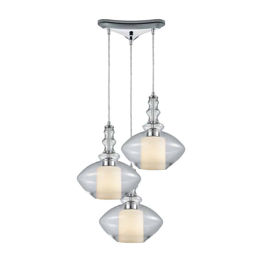 Titan Lighting Alora 3 Light Triangle Pan In Polished Chrome With Titan Lighting Alora 3 Light Triangle Pan In Polished Chrome With Opal White Glass Inside