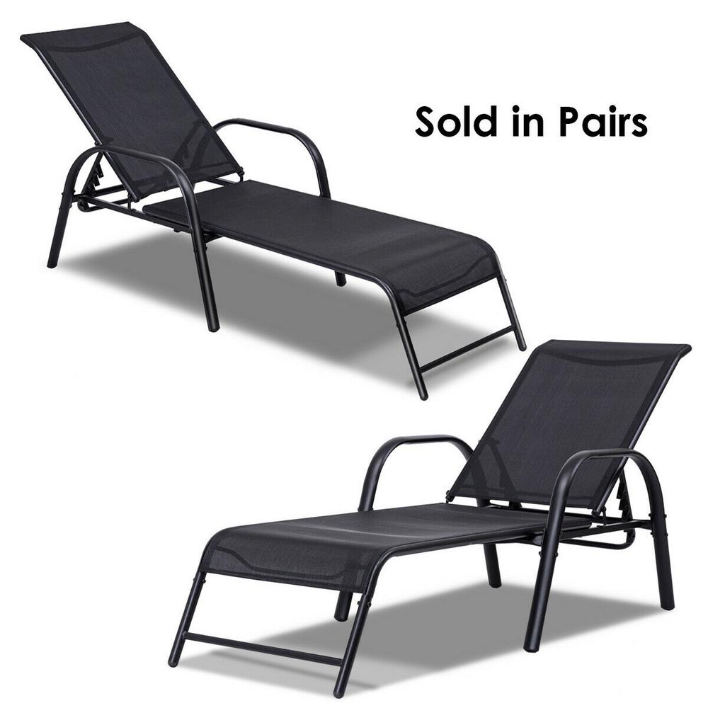 Costway Black 2 Pieces Of Metal Steel Back Adjule Outdoor Metal Steel Back Adjule Outdoor