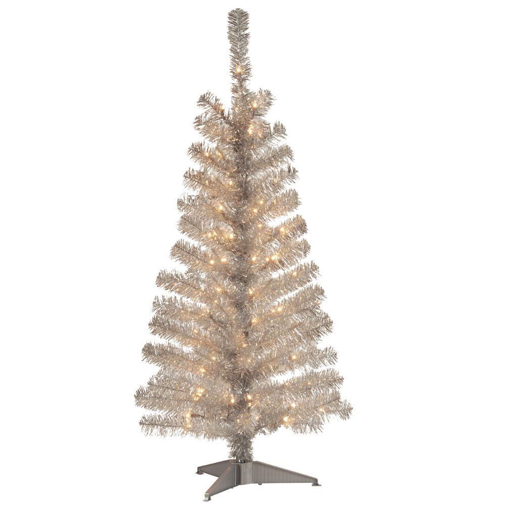 National Tree Company 4 Ft Silver Tinsel Artificial Christmas National Tree Company 4 Ft Silver Tinsel Artificial Christmas With Clear Lights Tt33 300 40 The Home Depot