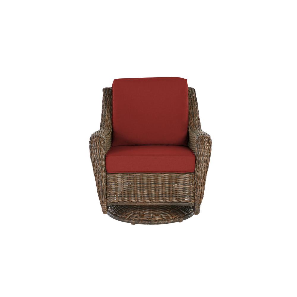 Hampton Bay Cambridge Brown Wicker Outdoor Patio Swivel Rocking Chair With Sunbrella Henna Red Cushions H044 01510100 The Home Depot Hampton Bay Cambridge Brown Wicker, Outdoor Patio Furniture With Swivel Rocker Chairs
