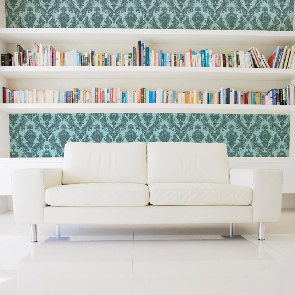 Tempaper Damsel Aqua Grey Self Adhesive Removable Wallpaper Da022 2 Tempaper Damsel Aqua Grey Self Adhesive Removable Wallpaper