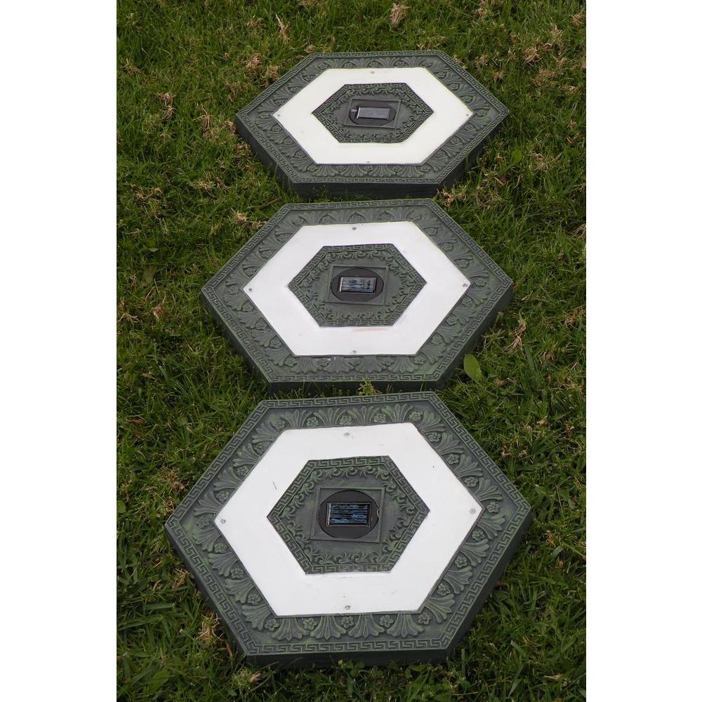 Homebrite Solar 4 Light Green Outdoor Led Hexagon Stepping Light Solar Green Outdoor Led Hexagon
