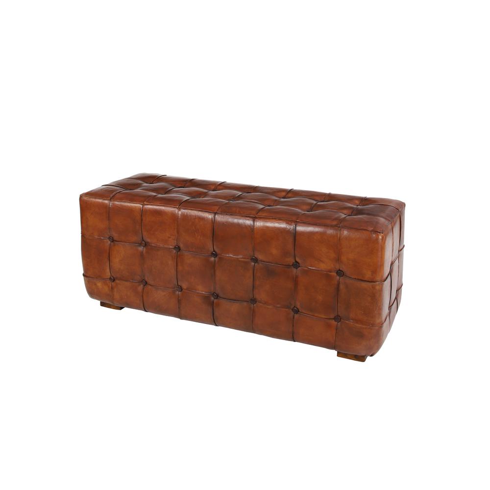 Litton Lane Large Golden Brown Top Grain Leather Tufted