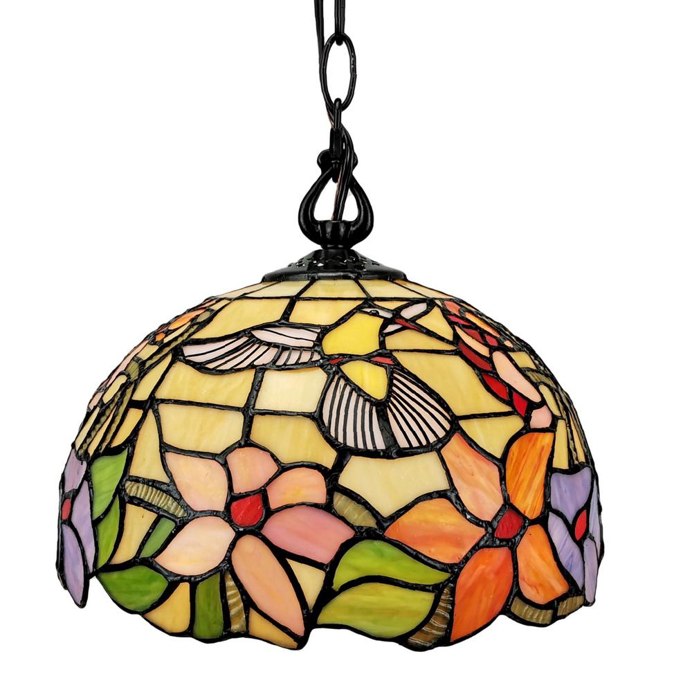 Amora Lighting 2 Light Multi Color Hanging Pendant Lamp With Stained Glass Lamp Shade