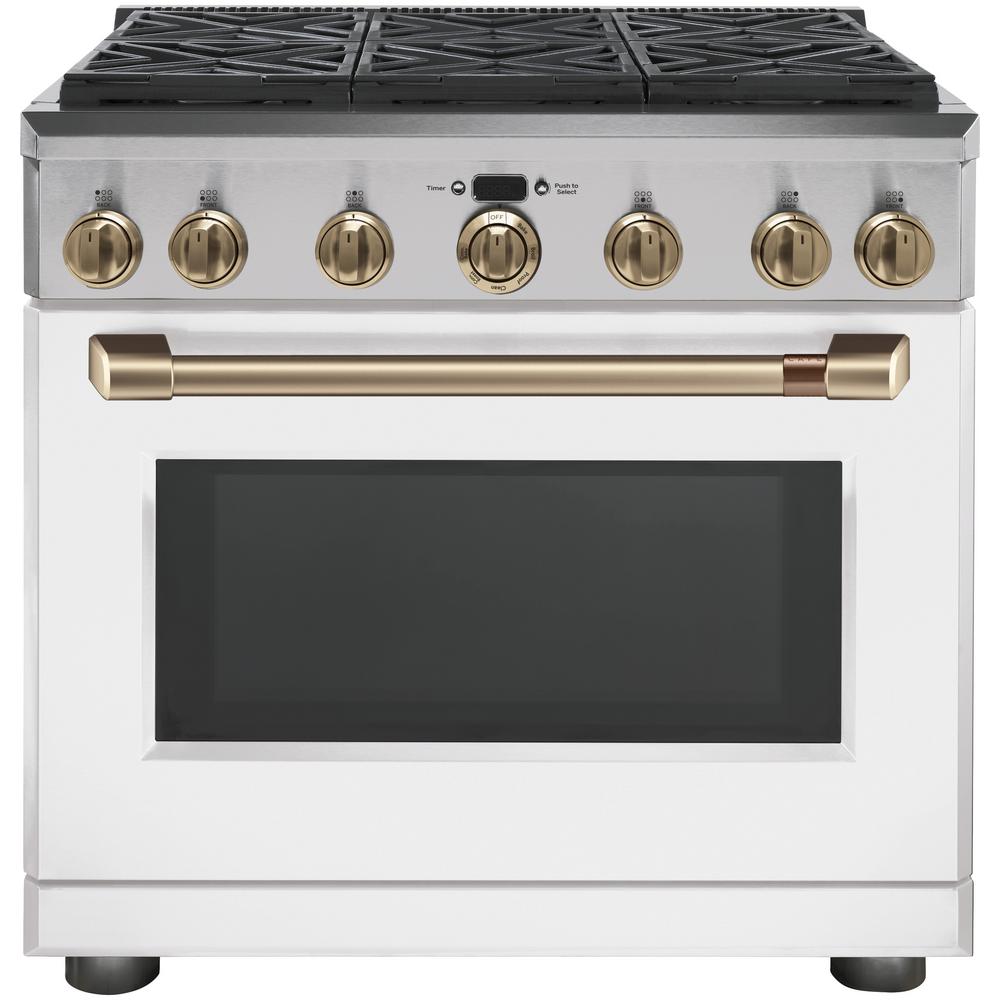 Cafe 36 in. 6.2 cu. ft. Gas Range with Self-Cleaning Convection Oven in Matte White, Fingerprint Resistant