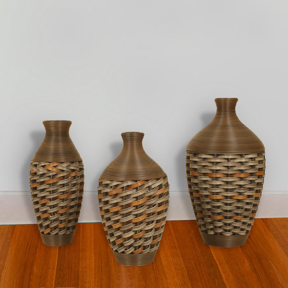 Brown Wicker Vases Set Of 3 2626 The Home Depot