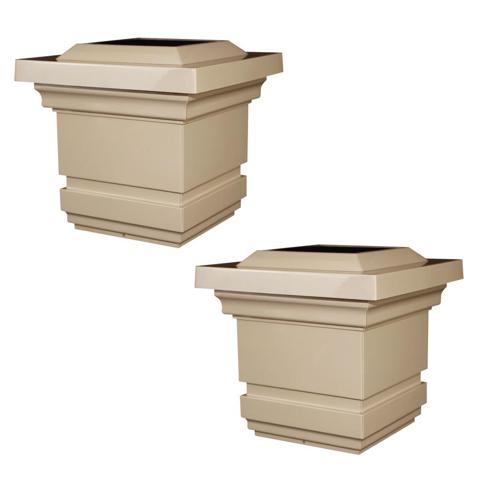 Classy Caps Classy 4 in. x 4 in. Outdoor Tan Vinyl LED Solar Post Cap (2Pack)SL074T The Home