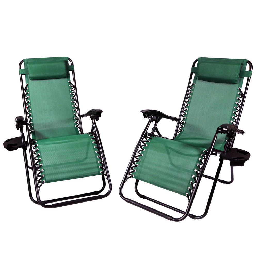 Sunnydaze Decor Zero Gravity Forest Green Lawn Chairs With Pillow And Cup Holder 2 Set