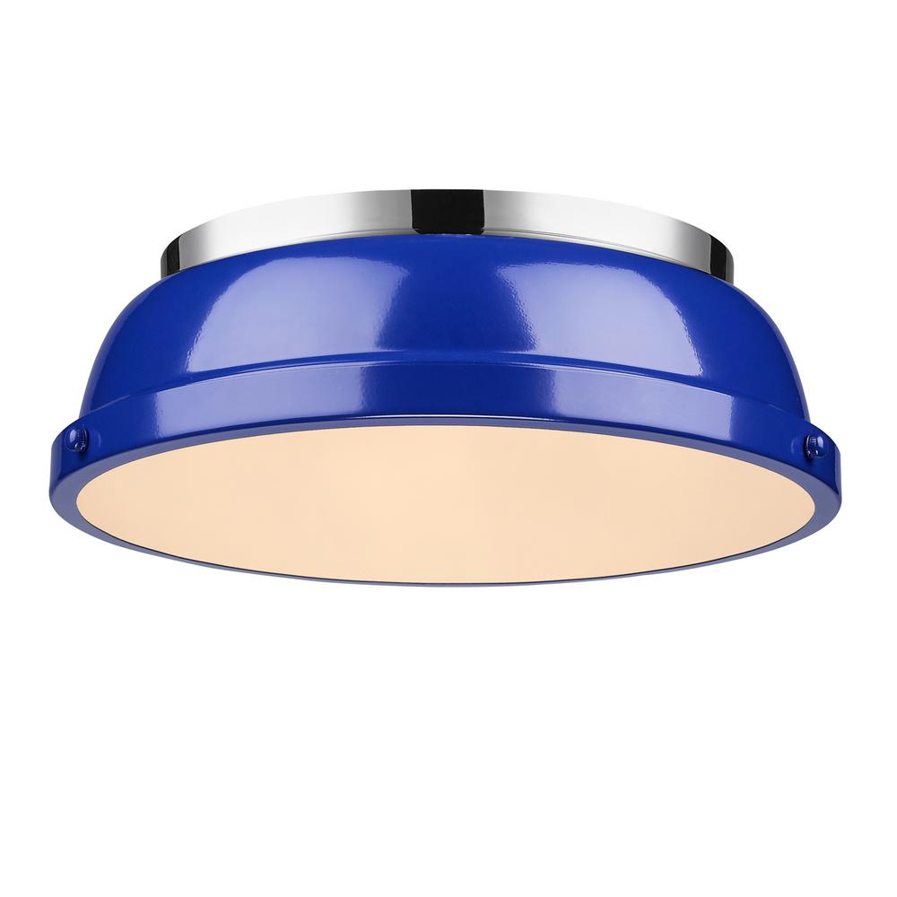 Golden Lighting Duncan 2 Light Chrome Flushmount With Blue Shade Golden Lighting Duncan 2 Light Chrome Flushmount With Blue Shade