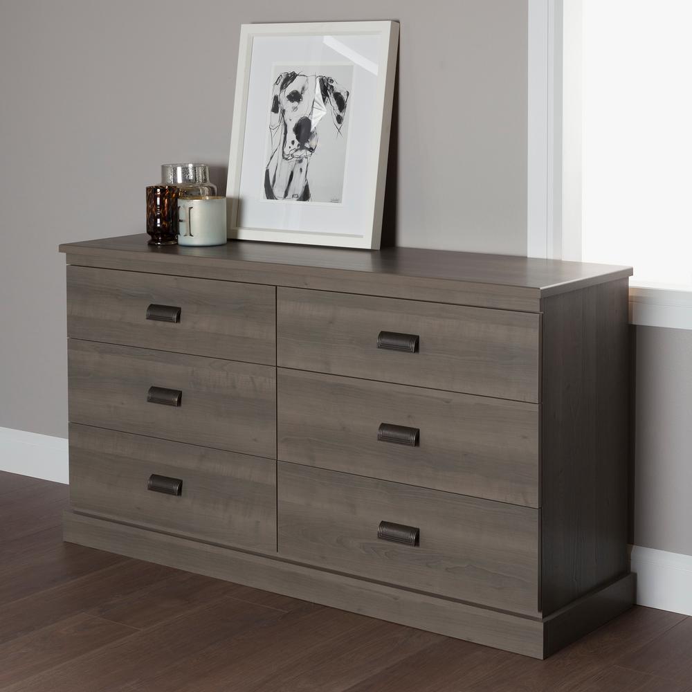 Gray Dressers Chests Bedroom Furniture The Home Depot Gloria 6 Drawer Gray Maple Dresser