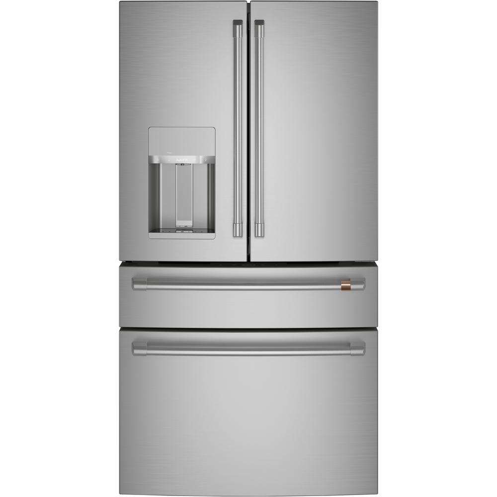 Cafe 27 8 Cu Ft Smart 4 Door French Door Refrigerator In Stainless Steel Energy Star Cve28dp2ns1 The Home Depot