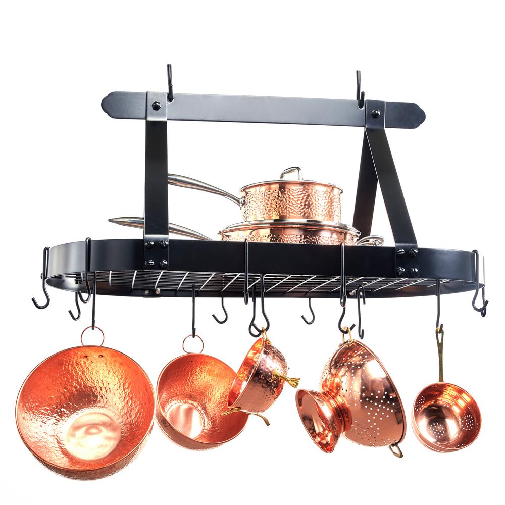 Old Dutch Matte Black Oval Hanging Pot Rack with Grid and 16 Hooks ...