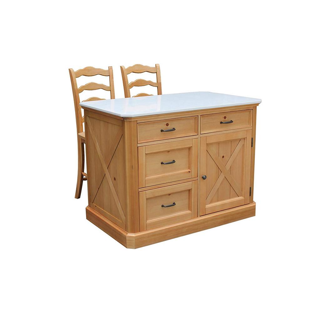 Kitchen Islands Carts Utility Tables The Home Depot Country Lodge Pine Kitchen Island With Quartz Top And Two Bar Stools