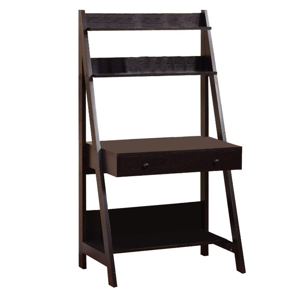 Benzara 35 in. Rectangular Dark Brown 1 Drawer Ladder Desk with Built
