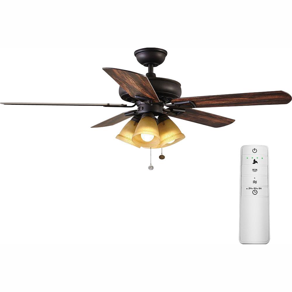 Hampton Bay Lyndhurst 52 In Led Oil Rubbed Bronze Smart Ceiling Fan With Light Kit And Wink Remote Control