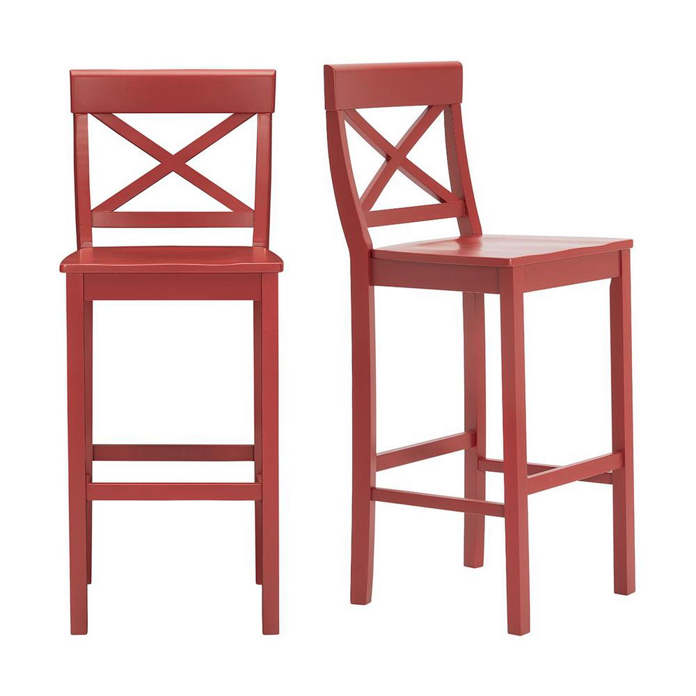 StyleWell Cedarville Chili Red Wood Bar Stool with Cross Back (Set of 2