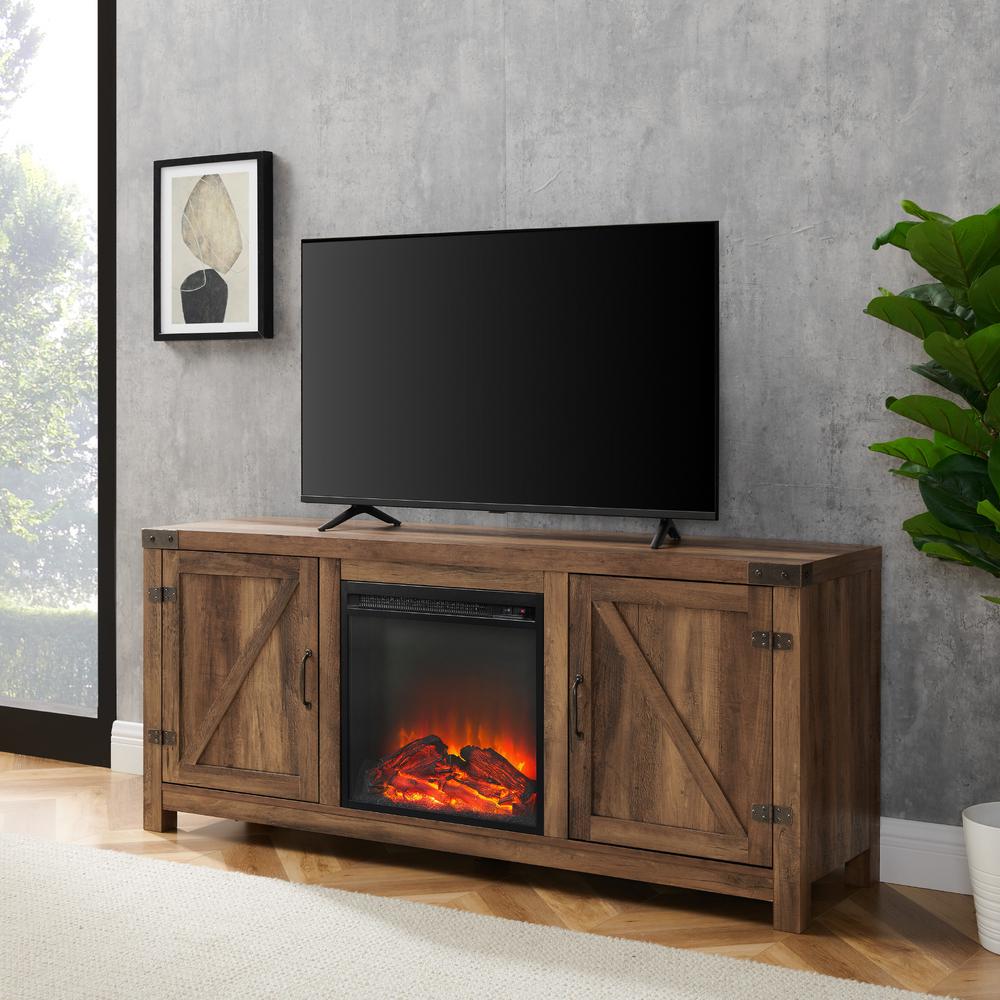 28 Inches Tall Reclaimed Barnwood Walker Edison Furniture Company Modern Farmhouse Sliding Barndoor Wood Stand for TVs up to 65 Flat Screen Cabinet Door Living Room Storage Entertainment Center