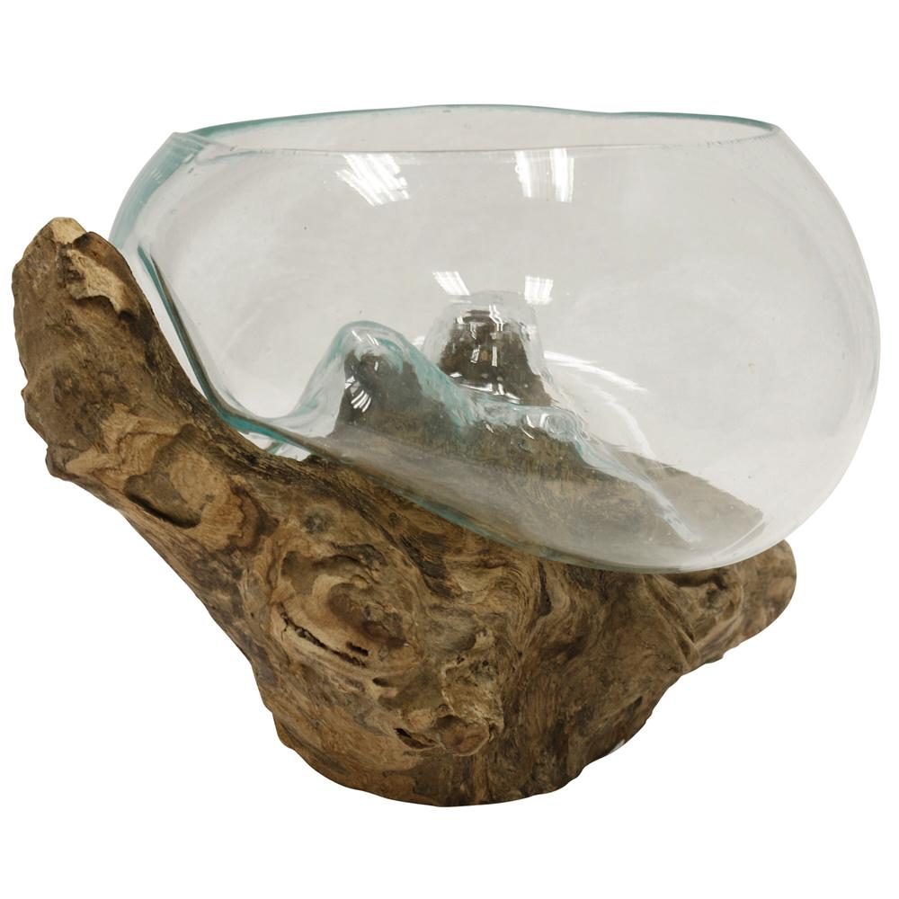 Stylecraft Clear Glass Decorative Bowl With Natural Drift Wood