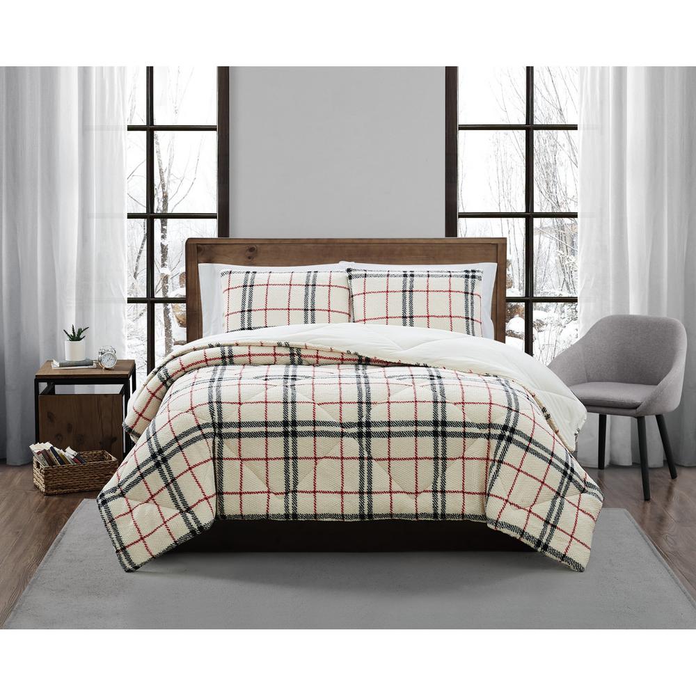 London Fog Popcorn Plaid Plush Black Red 3 Piece Full Queen Comforter Set Cs3916brfq 1500 The Home Depot London Fog Popcorn Plaid Plush Black, Red And Black Plaid Queen Bedding
