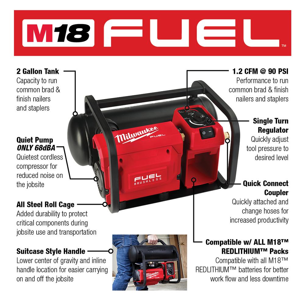 Milwaukee M18 Fuel Gen Ii 18 Volt 18 Gauge Lithium Ion Brushless Cordless Brad Nailer Kit With One 2 0 Ah Battery Charger And Bag 2746 21ct The Home Depot